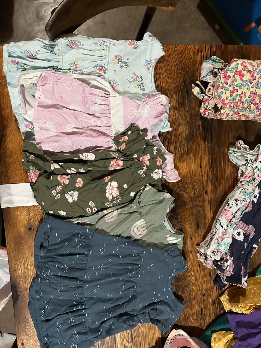 Girls Floral & Solid Mix Dress Bundle - Pink, Green, Blue